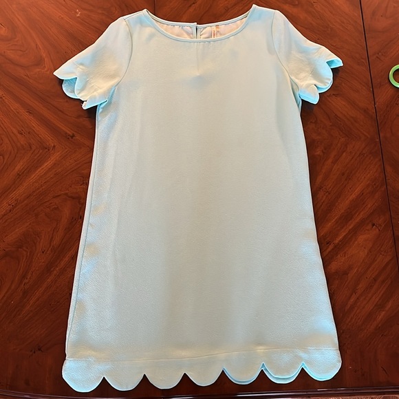Seafoam Green Mittoshop Mod Dress with Scalloped Trim on Sleeves and Hem Sz L - Picture 3 of 10
